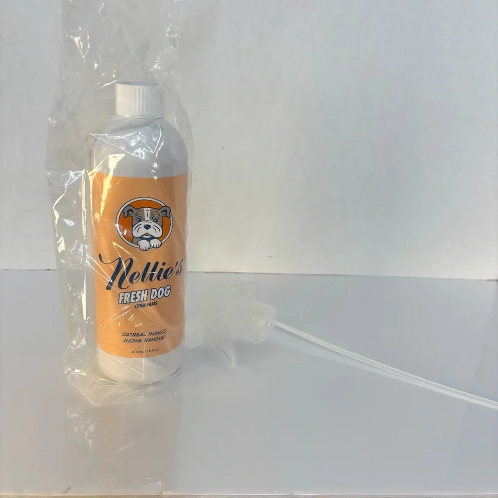 NELLIE’S- Fresh Dog -Oatmeal Mango Spray - Orange & White 16 Fl oz / 474ml